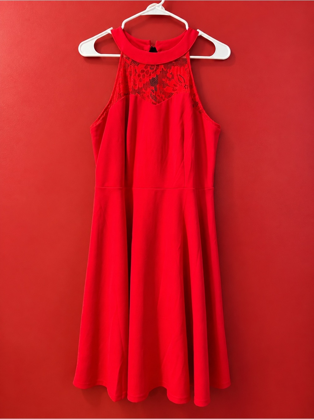 Bbonlinedress Red Lace Halter Fit & Flare Midi Cocktail Dress